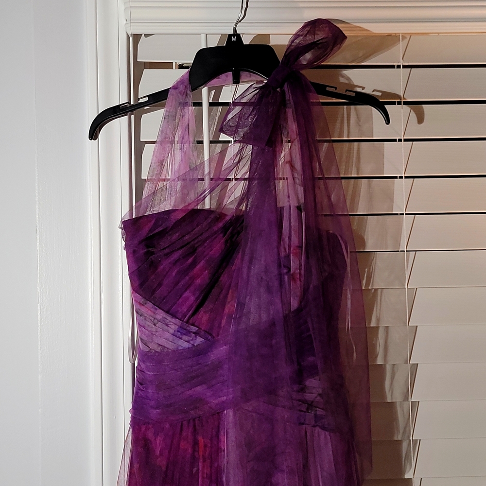 Marchesa notte long purple dress flowers with bow